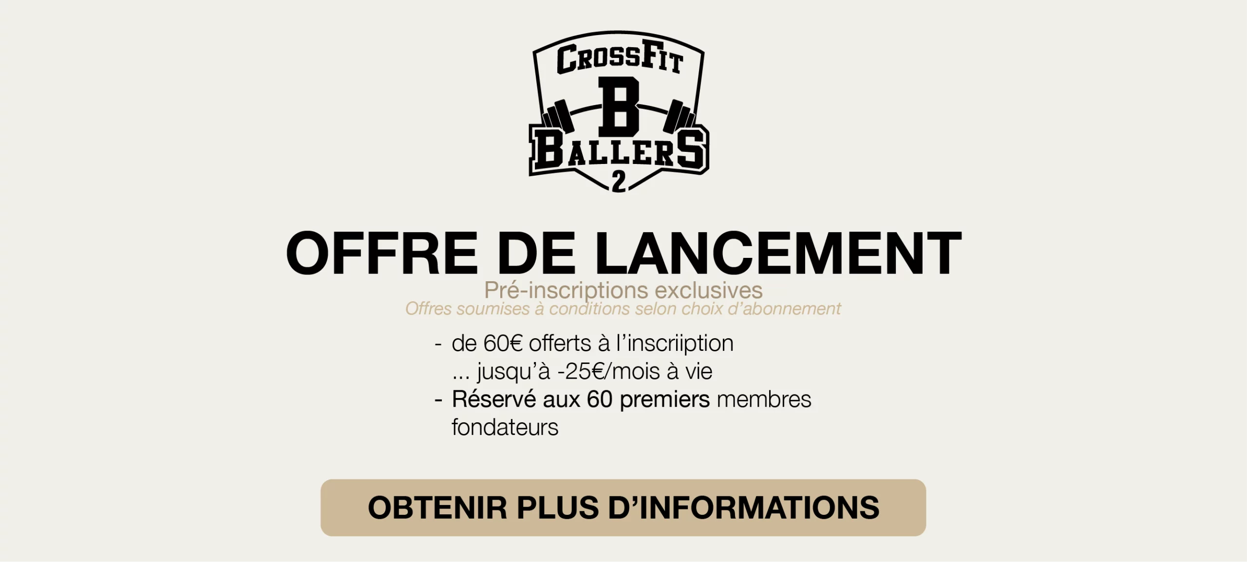 Offre de lancement CrossFit Ballers Club à Belbeuf Plateau Est – pré-inscriptions exclusives réservées aux 60 premiers membres fondateurs avec jusqu’à 25 euros de réduction par mois et 60 euros offerts à l’inscription.
